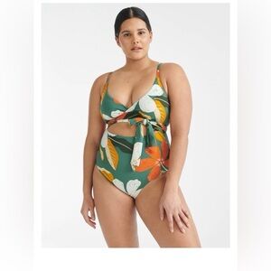 NWT Knix Green Floral Women's Your Wrap One Piece Swimsuit size medium